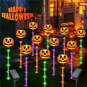 12 Pack Solar Pumpkin Lights for Halloween Decorations Outdoor, Waterproof